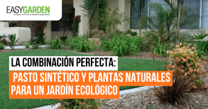 pasto sintético y plantas naturales para un jardín ecológico